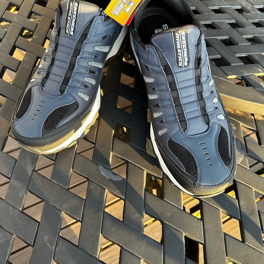 Skechers Men's Slip-On Athletic Sneakers - Navy/black  After-burn Fit sz14 EW